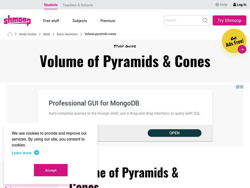 Shmoop: Basic Geometry: Volume of Pyramids & Cones Unit Plan Shmoop: Basic Geometry: Volume of Pyramids & Cones Unit Plan