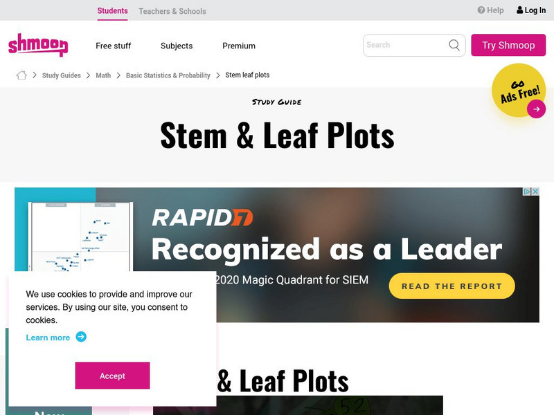 Shmoop: Basic Statistics & Probability: Stem & Leaf Plots Unit Plan Shmoop: Basic Statistics & Probability: Stem & Leaf Plots Unit Plan