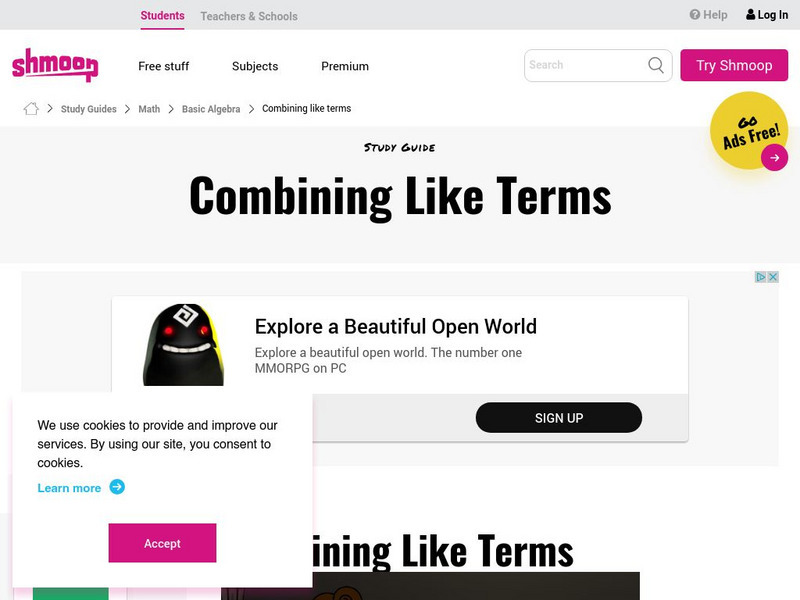Shmoop: Basic Algebra: Combining Like Terms Unit Plan Shmoop: Basic Algebra: Combining Like Terms Unit Plan