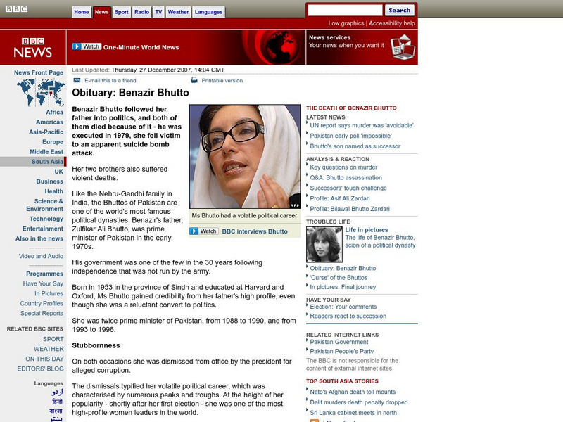 Bbc: Obituary: Benazir Bhutto Article