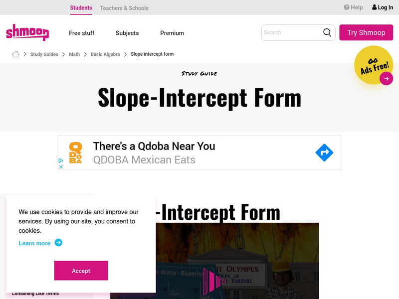 Shmoop: Basic Algebra: Slope Intercept Form Unit Plan Shmoop: Basic Algebra: Slope Intercept Form Unit Plan