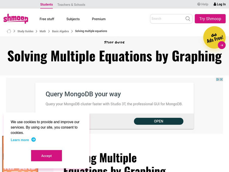 Shmoop: Basic Algebra: Solving Multiple Equations by Graphing Unit Plan