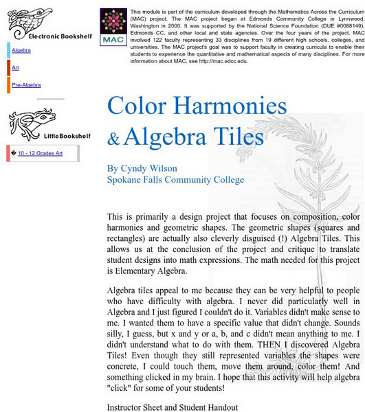 Dartmouth College: Mqed: Color Harmonies and Algebra Tiles Activity Dartmouth College: Mqed: Color Harmonies and Algebra Tiles Activity