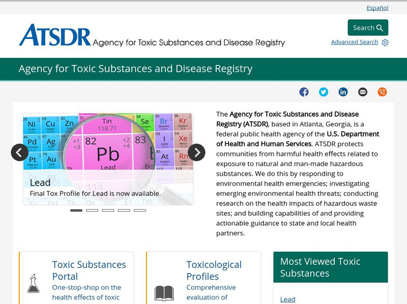 Centers for Disease Control: Agency for Toxic Substances and Disease Registry Website Centers for Disease Control: Agency for Toxic Substances and Disease Registry Website