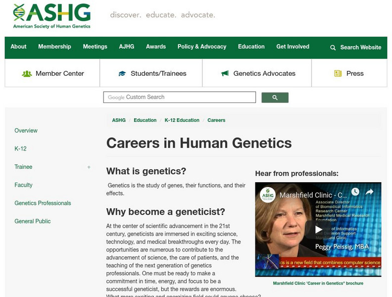 American Society of Human Genetics: Careers in Genetics Website American Society of Human Genetics: Careers in Genetics Website