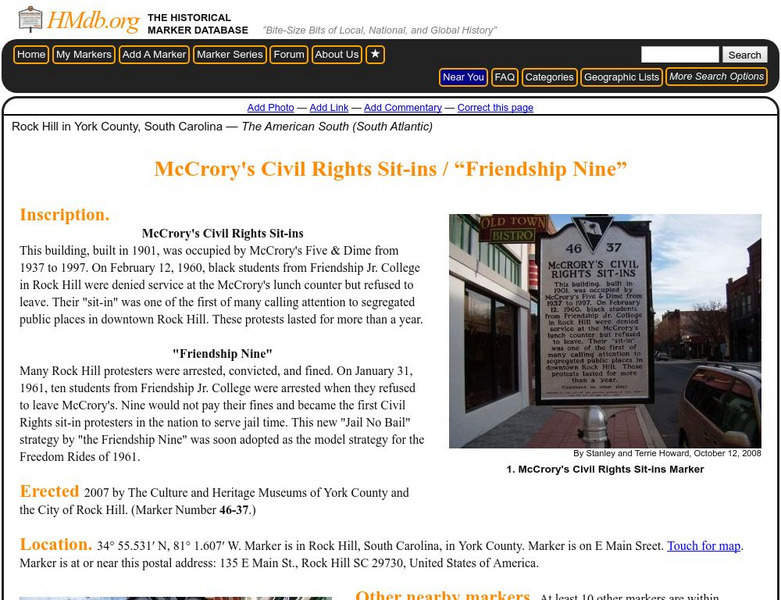 Historical Marker Database: Mc Crory's Civil Rights Sit Ins Friendship Nine Graphic