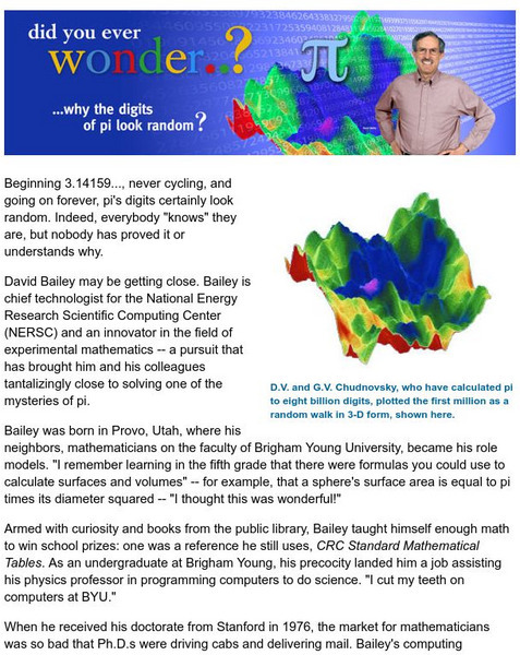 Berkeley Lab: Did You Ever Wonder? Why the Digits of Pi Look Random? Article Berkeley Lab: Did You Ever Wonder? Why the Digits of Pi Look Random? Article
