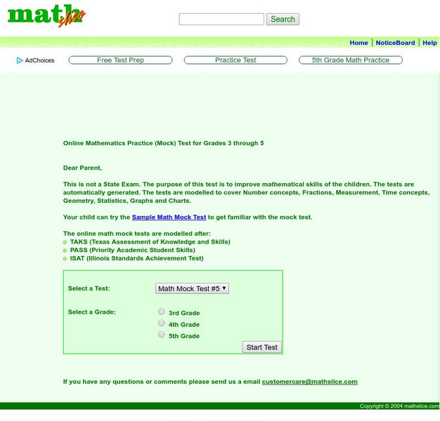 Math Slice: Online Mathematics Practice (Mock) Tests for Grades 4 Through 5 Unknown Type Math Slice: Online Mathematics Practice (Mock) Tests for Grades 4 Through 5 Unknown Type