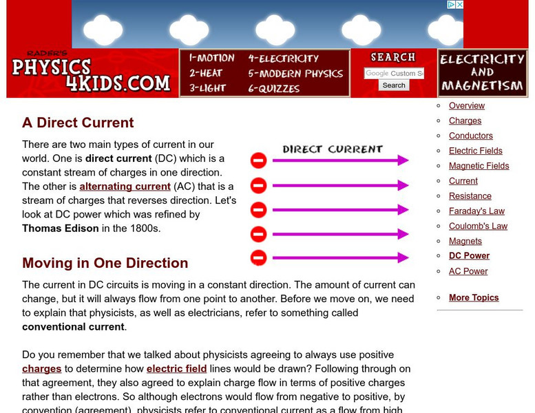 Physics4 Kids: Electricity and Magnetism: Direct Current Handout Physics4 Kids: Electricity and Magnetism: Direct Current Handout