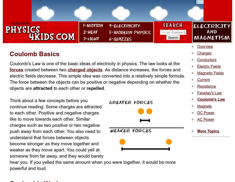 Physics4 Kids: Electricity and Magnetism: Coulomb's Law Handout Physics4 Kids: Electricity and Magnetism: Coulomb's Law Handout