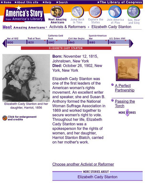 Loc: America's Story: Elizabeth Cady Stanton Website Loc: America's Story: Elizabeth Cady Stanton Website