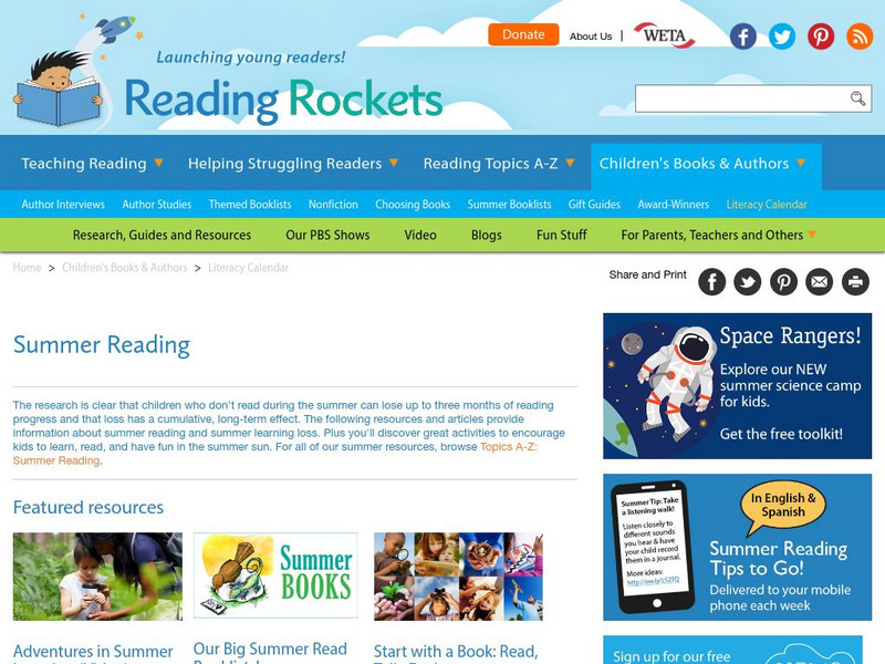 Reading Rockets: Summer Reading Website Reading Rockets: Summer Reading Website