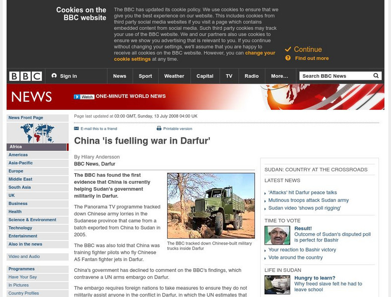 Bbc: China 'Is Fueling War in Darfur' Website Bbc: China 'Is Fueling War in Darfur' Website