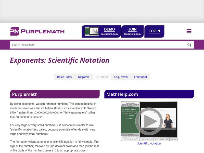 Purplemath: Exponents: Scientific Notation Activity Purplemath: Exponents: Scientific Notation Activity