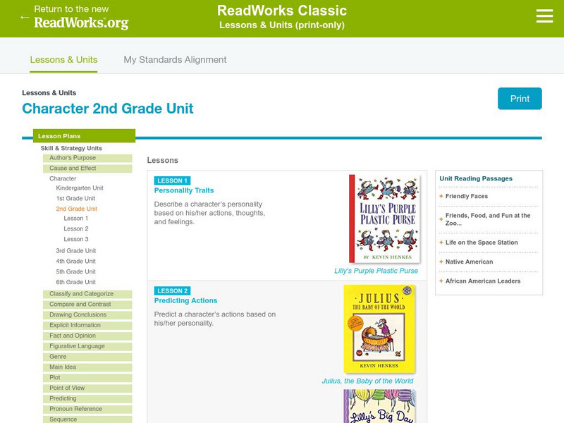 Read Works: Grade 2: Three Lesson Unit: Character Lesson Plan Read Works: Grade 2: Three Lesson Unit: Character Lesson Plan