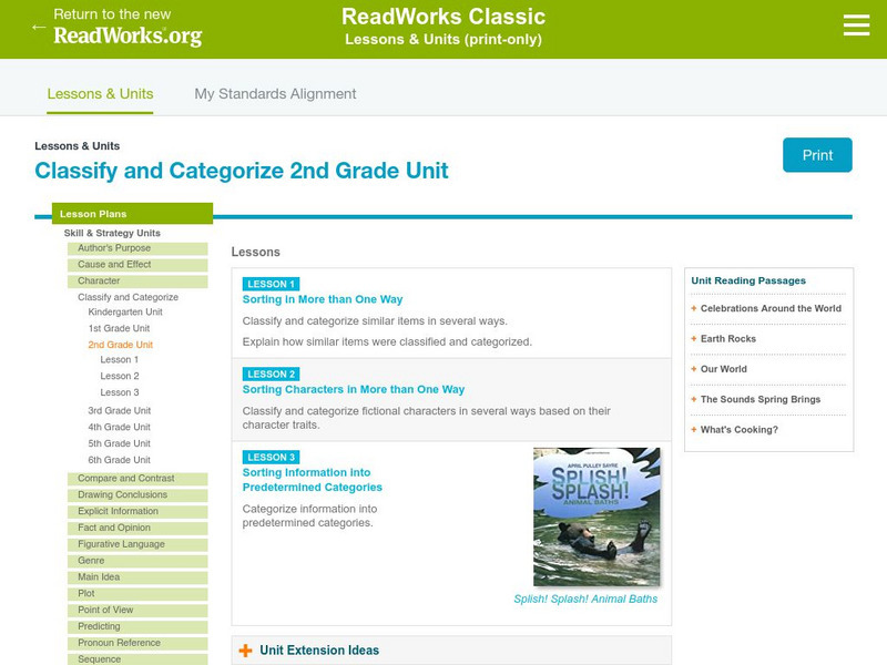 Read Works: Classify and Categorize 2nd Grade Unit Lesson Plan Read Works: Classify and Categorize 2nd Grade Unit Lesson Plan
