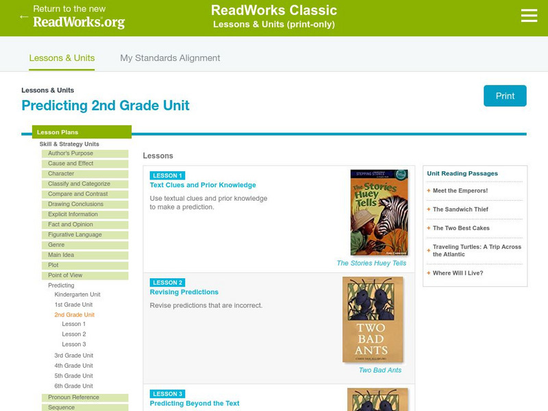 Read Works: Predicting 2nd Grade Unit Lesson Plan Read Works: Predicting 2nd Grade Unit Lesson Plan