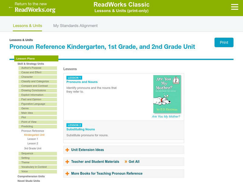Read Works: K 2: Two Lesson Unit: Pronoun Reference Lesson Plan Read Works: K 2: Two Lesson Unit: Pronoun Reference Lesson Plan