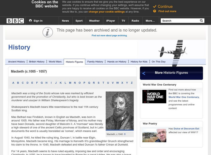 Bbc History: Historical Figures: Macbeth (Ca. 1005 57) Website Bbc History: Historical Figures: Macbeth (Ca. 1005 57) Website