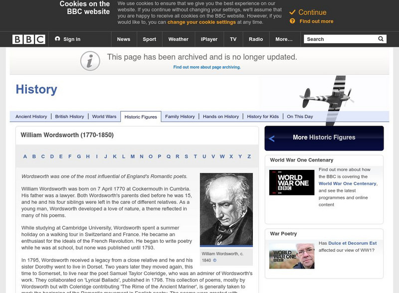 Bbc History: Historic Figures: William Wordsworth (1170 1850) Website Bbc History: Historic Figures: William Wordsworth (1170 1850) Website