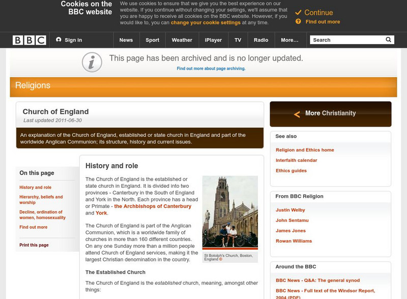 Bbc Religions: Featured Religions and Beliefs: Church of England Website