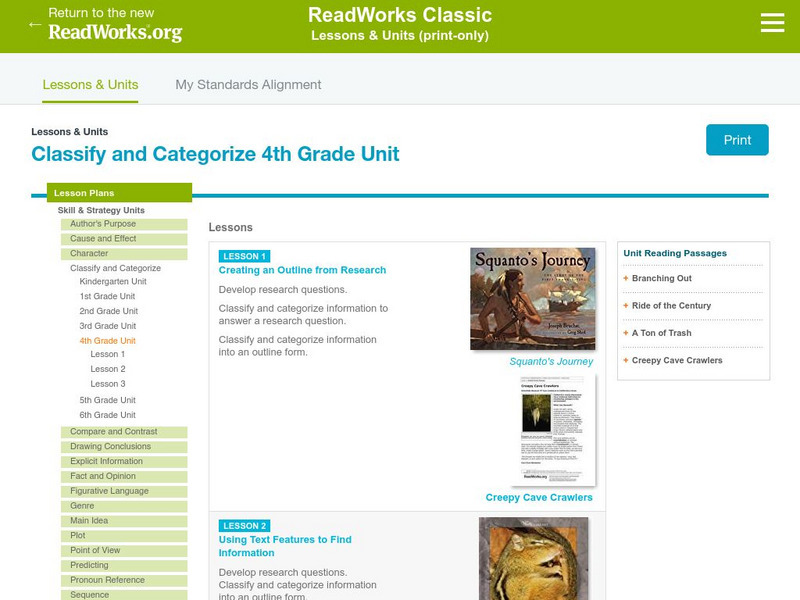 Read works classify and categorize 4th grade unit lesson plan for 3rd