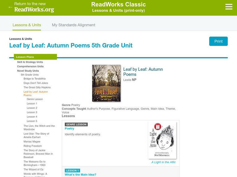 Read Works: Fifth Grade: Five Lesson Unit: Leaf by Leaf: Autumn Poems Lesson Plan Read Works: Fifth Grade: Five Lesson Unit: Leaf by Leaf: Autumn Poems Lesson Plan
