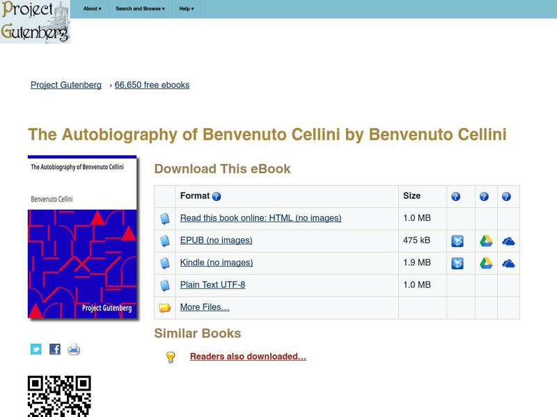 Project Gutenberg: Autobiography of Benvenuto Cellini eBook Project Gutenberg: Autobiography of Benvenuto Cellini eBook