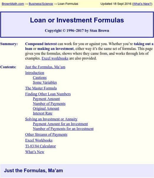 Brown Math: Loan and Investment Formulas Activity Brown Math: Loan and Investment Formulas Activity