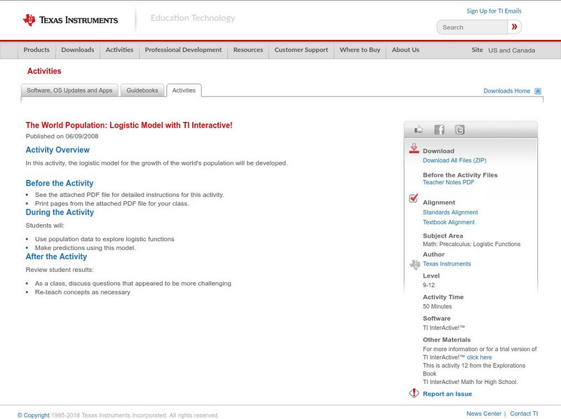 Texas Instruments: The World Population: Logistic Model With Ti Interactive! Activity Texas Instruments: The World Population: Logistic Model With Ti Interactive! Activity