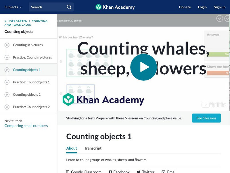 Khan Academy: Counting Objects 1 Instructional Video