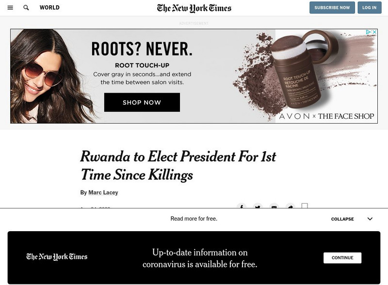New York Times: Rwanda to Elect President for 1st Time Since Killings Article New York Times: Rwanda to Elect President for 1st Time Since Killings Article