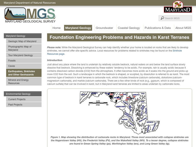 Maryland Geological Survey: Hazards in Karst Terrain Handout Maryland Geological Survey: Hazards in Karst Terrain Handout
