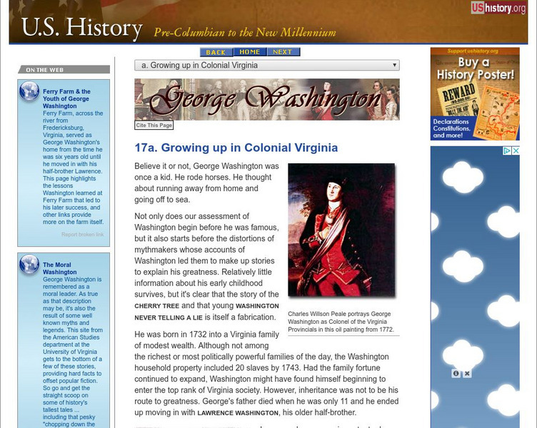 U.s. History: George Washington: Growing Up in Colonial Virginia Website U.s. History: George Washington: Growing Up in Colonial Virginia Website