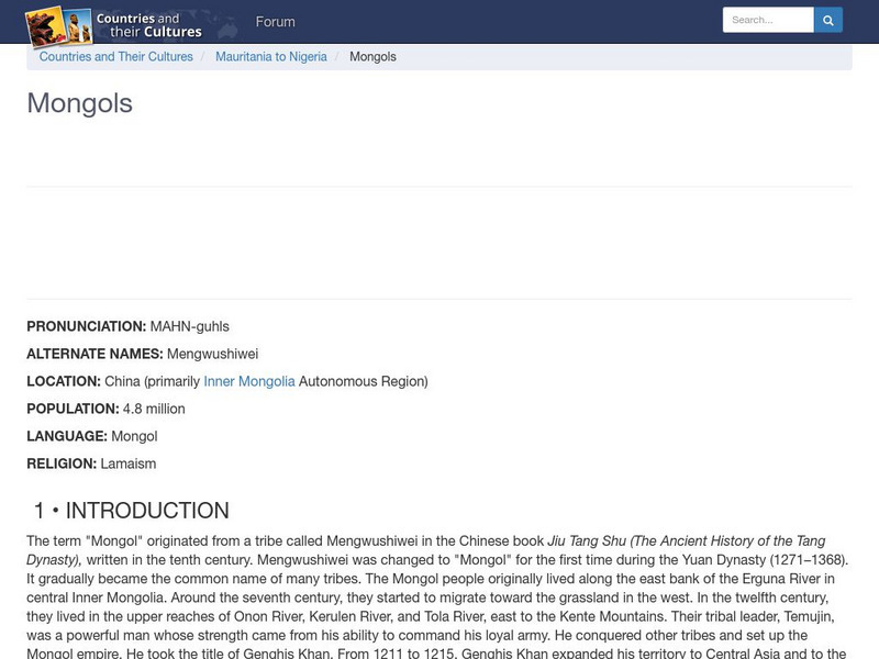Countries and Their Cultures: Mongols Handout