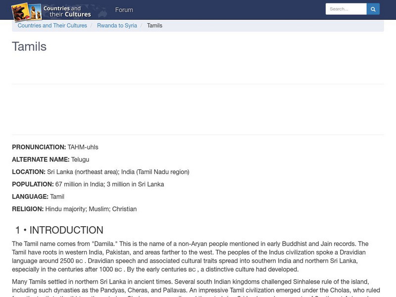 Countries and Their Cultures: Tamils Handout