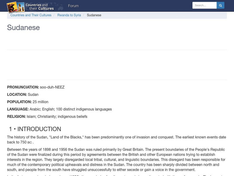 Countries and Their Cultures: Sudanese Handout