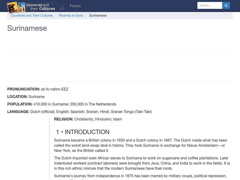 Countries and Their Cultures: Surinamese Handout Countries and Their Cultures: Surinamese Handout