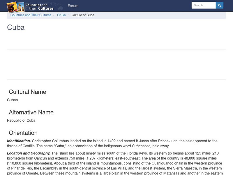 Countries and Their Cultures: Cuba Handout Countries and Their Cultures: Cuba Handout