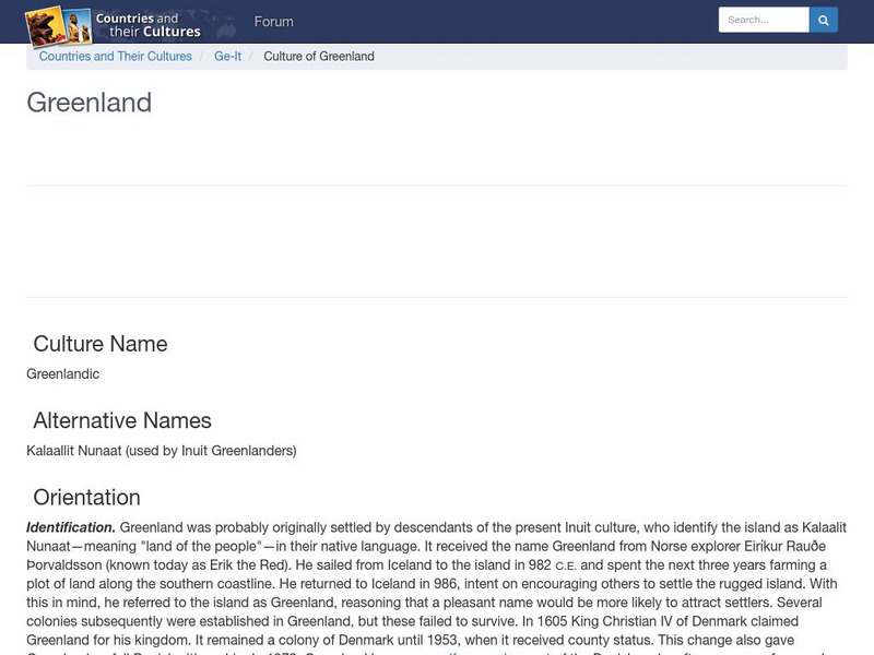 Countries and Their Cultures: Greenland Handout Countries and Their Cultures: Greenland Handout