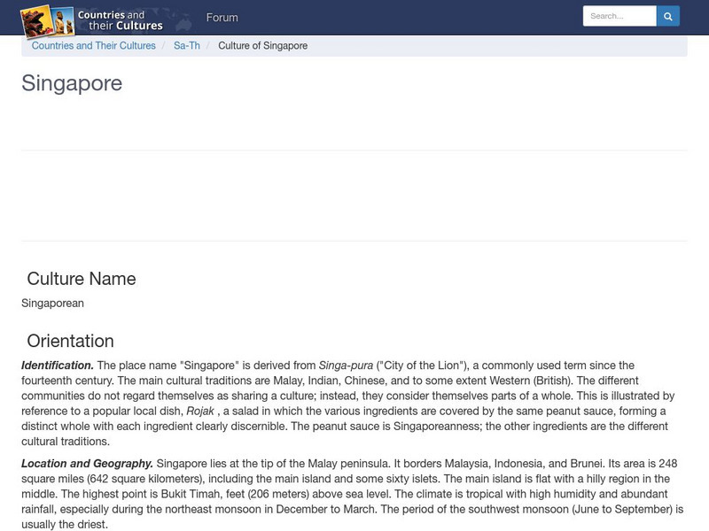 Countries and Their Cultures: Singapore Handout Countries and Their Cultures: Singapore Handout