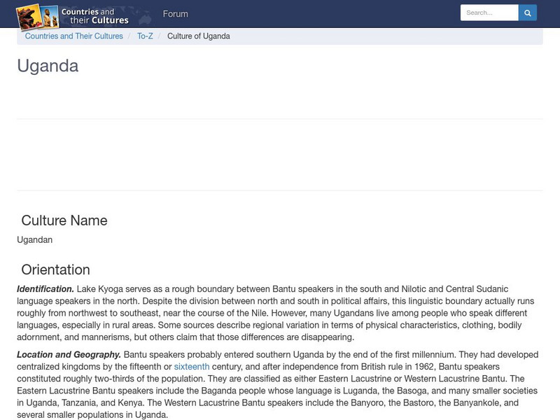 Countries and Their Cultures: Uganda Handout Countries and Their Cultures: Uganda Handout
