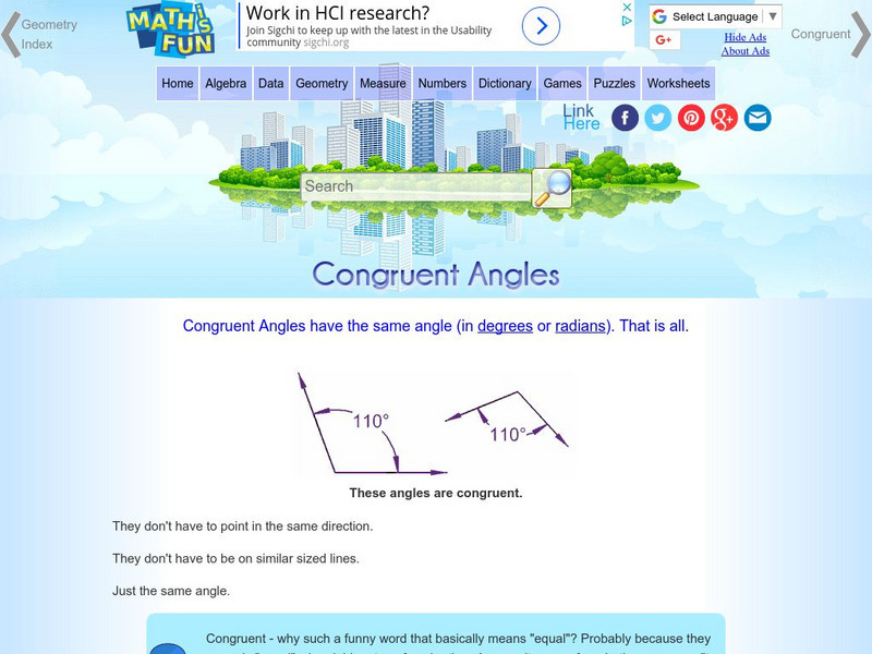 Math Is Fun: Congruent Angles Handout Math Is Fun: Congruent Angles Handout