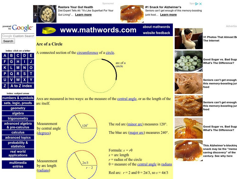 Math Words: Arc Measurements Activity Math Words: Arc Measurements Activity