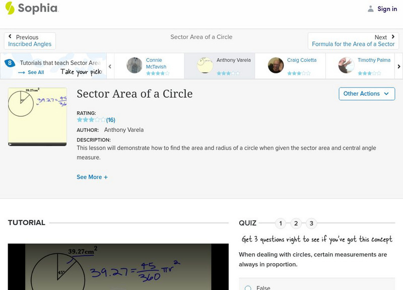 Sophia: Sector Area of a Circle: Lesson 2 Unit Plan Sophia: Sector Area of a Circle: Lesson 2 Unit Plan
