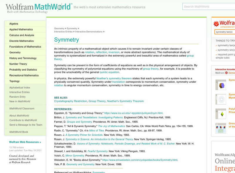 Wolfram Math World: Symmetry Unit Plan Wolfram Math World: Symmetry Unit Plan