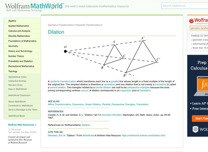Wolfram Math World: Math World: Dilation Handout Wolfram Math World: Math World: Dilation Handout
