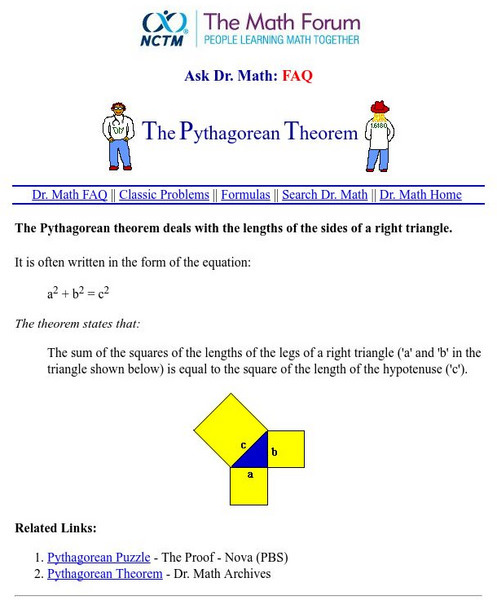 The Math Forum: Drexel Math Forum: Pythagorean Theorem Activity The Math Forum: Drexel Math Forum: Pythagorean Theorem Activity