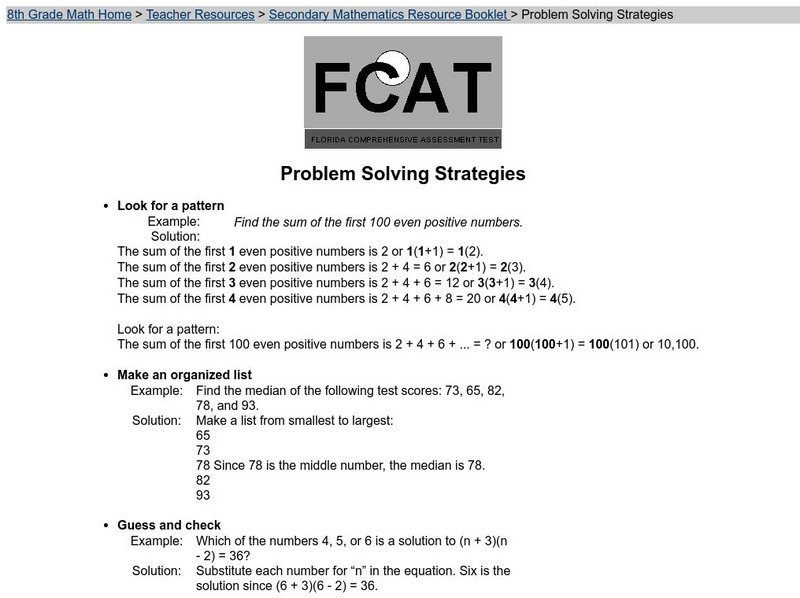 Fcat: Problem Solving Strategies Study Guide