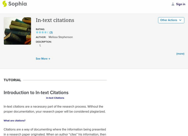 Sophia: In Text Citations Activity Sophia: In Text Citations Activity
